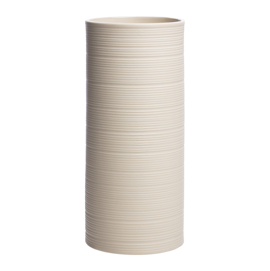 Large Cream Matte Ribbed Cylinder Vase
