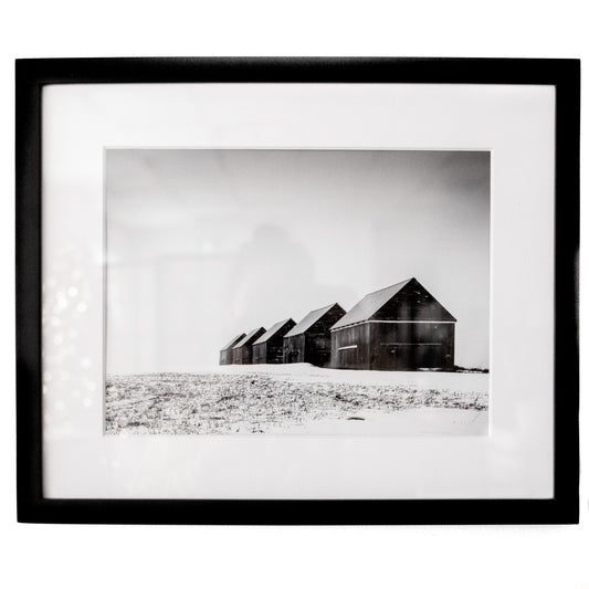 Art - B&W Five Snowy Barns - SMALL -  CLEARED 17" x 14"