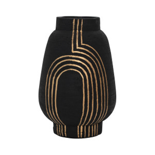 Black Terracotta Vase with Gold Line Detail