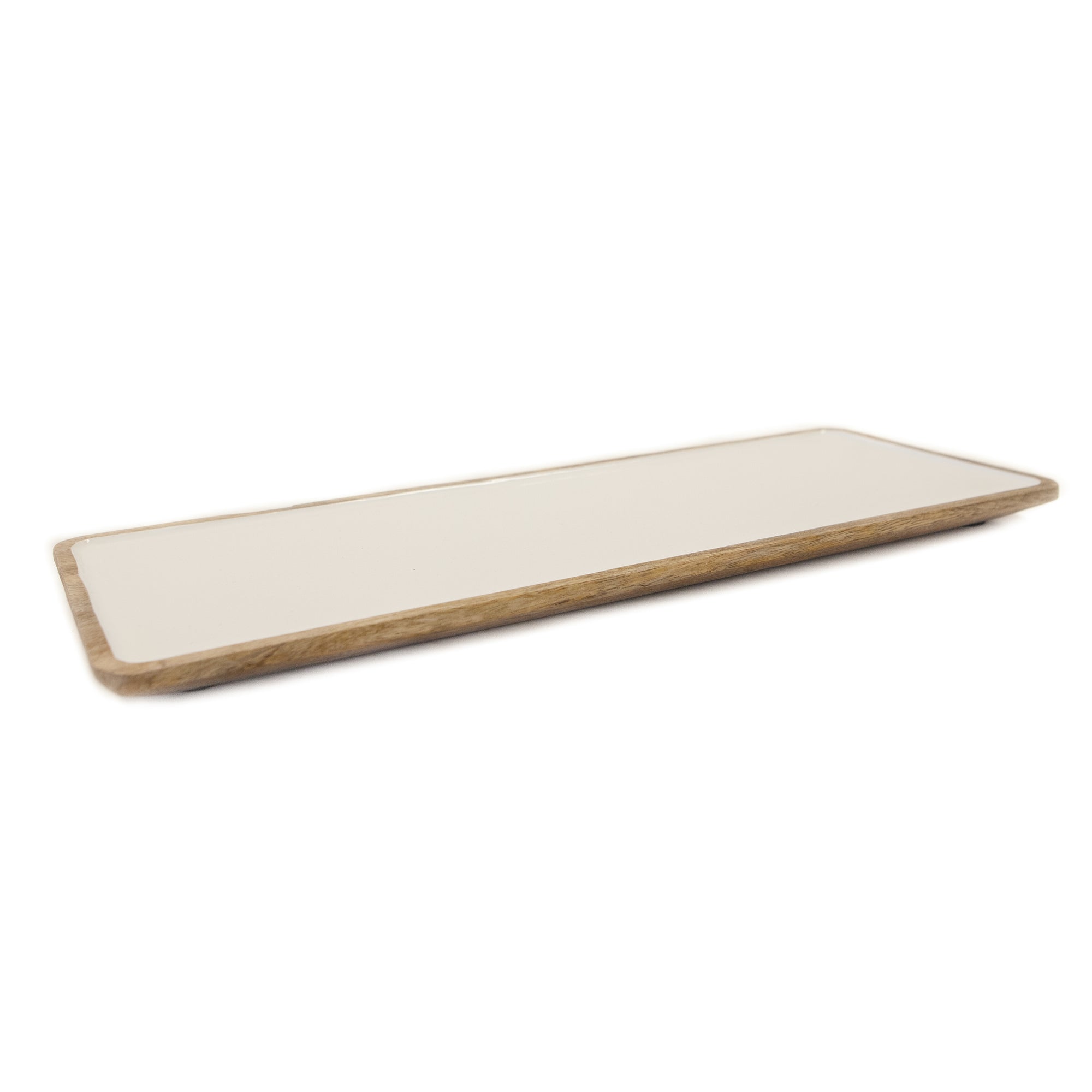 Mango Wood & White Enamel Tray