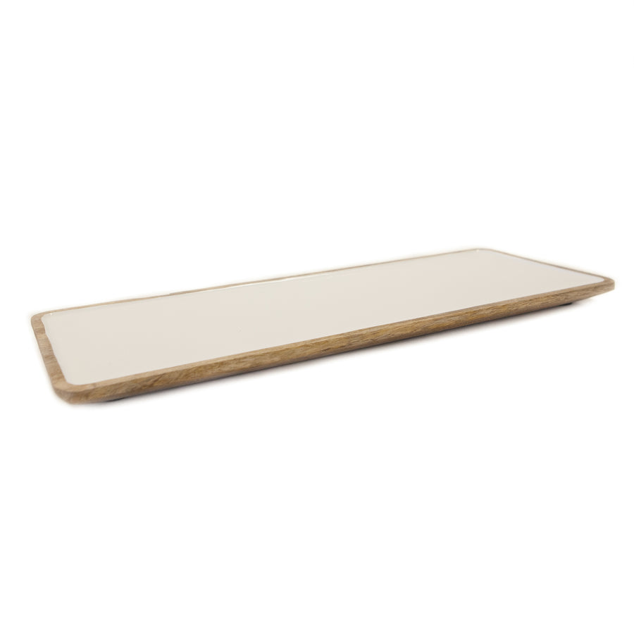 Mango Wood & White Enamel Tray