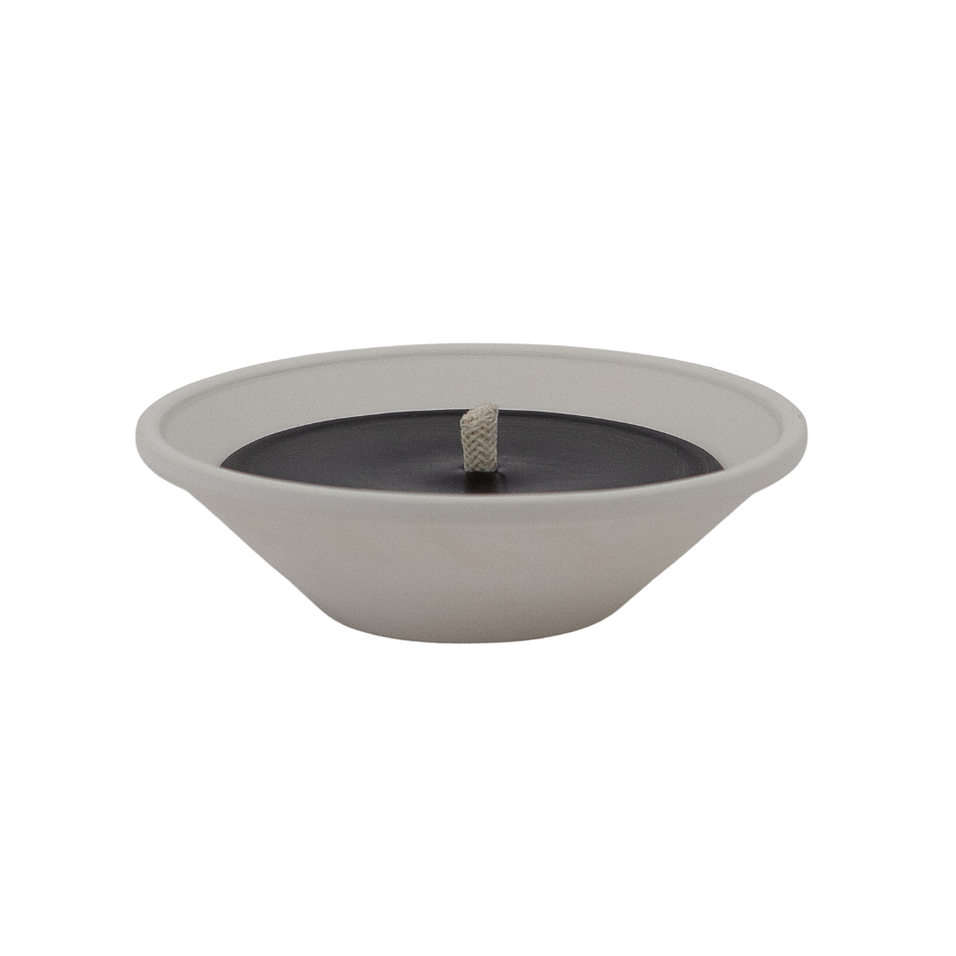 White Round Dish w/ Black Wax