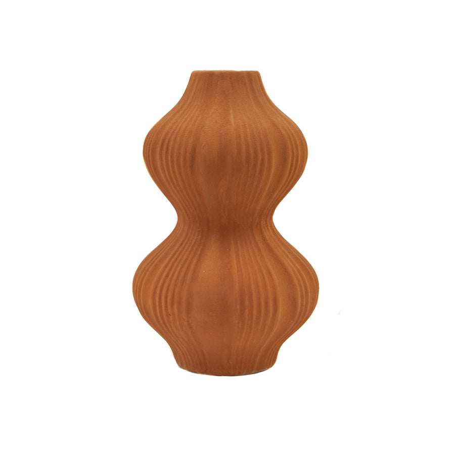 Curved Ribbed Terracotta Vase