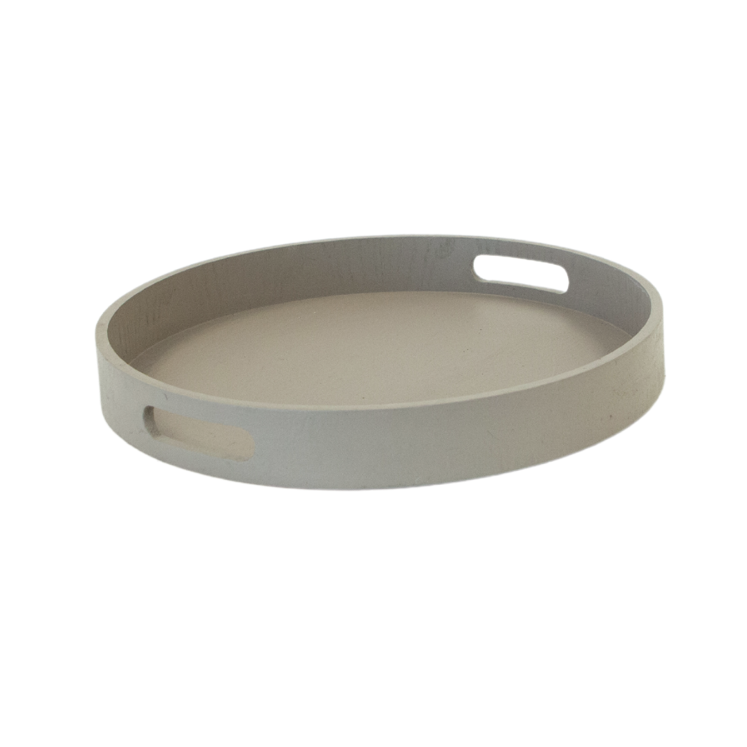 Round Taupe Painted Wood