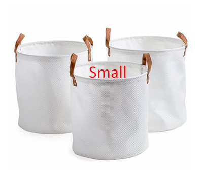 Basket - White Woven w/ Leather Handles Small
