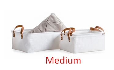 Basket - White Woven w/ Leather Handles Rectangular Medium