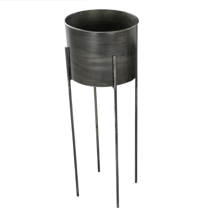 Planter - Danila Large Brushed Grey w/ Attached Stand