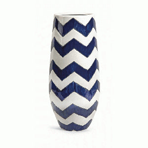 Chevron White & Blue Vase