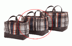 Basket - Medium Plaid Felt w/ Leather Handle