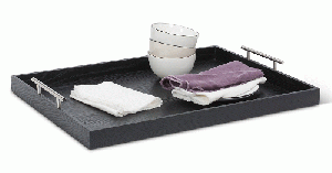 Tray - Wood Black Metal Handles