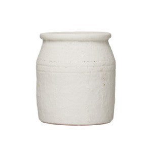 Distressed White Volcano Glaze Terra-Cotta Crock Vase