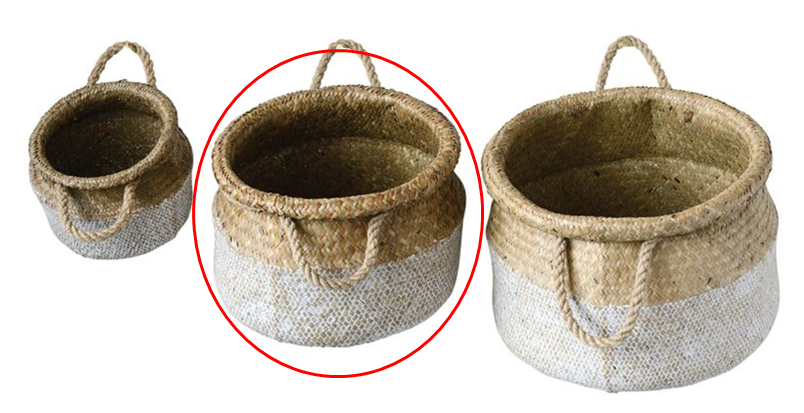 Basket - Natural Seagrass w/ White & Handles Medium