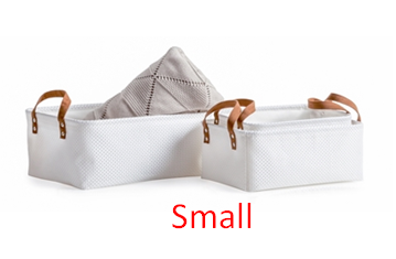 Basket - White Woven w/ Leather Handles Rectangular Small