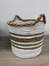 Basket - White & Natural Stripes w/ Handles