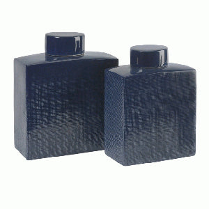 Large Navy Blue Rectangle Canister Vase