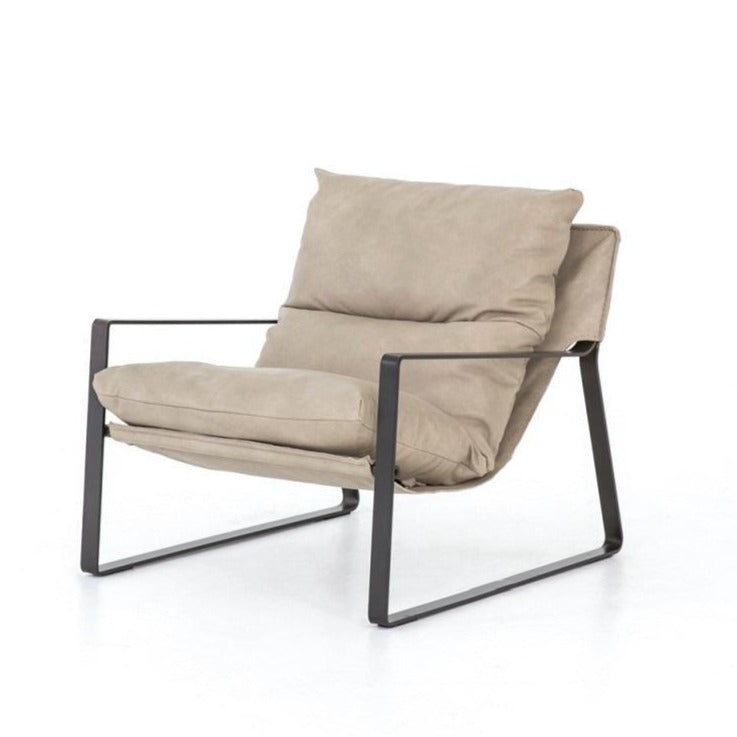 Accent Chair - Sling Beige Leather w/ Brass Frame