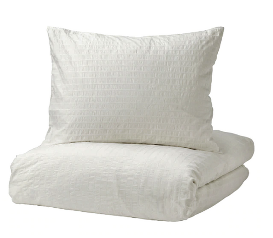 Duvet Set - Queen White Textured White Stripes