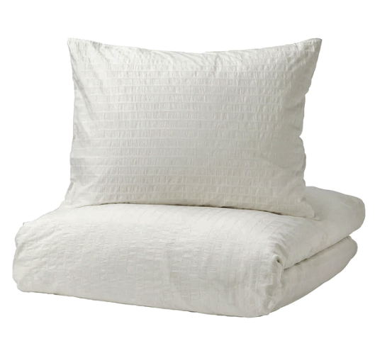 Duvet Set - Queen White Textured White Stripes