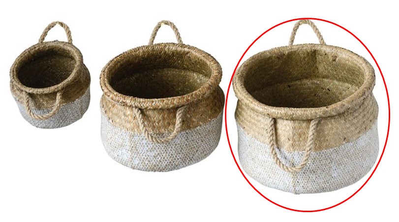 Basket - Natural Seagrass w/ White & Handles Large