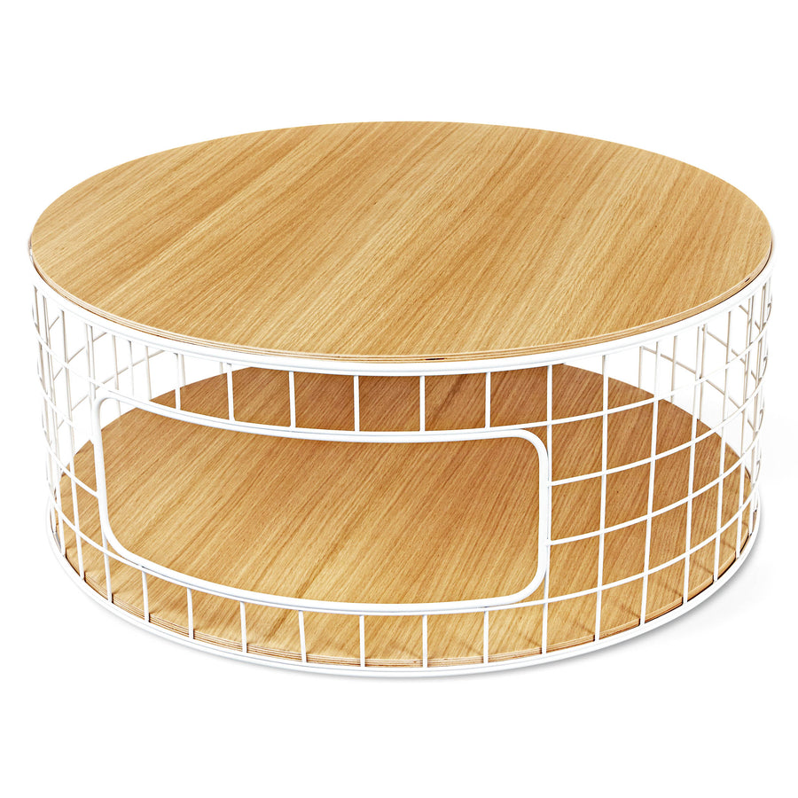 Round White Coffee Table Wireframe Natural Ash