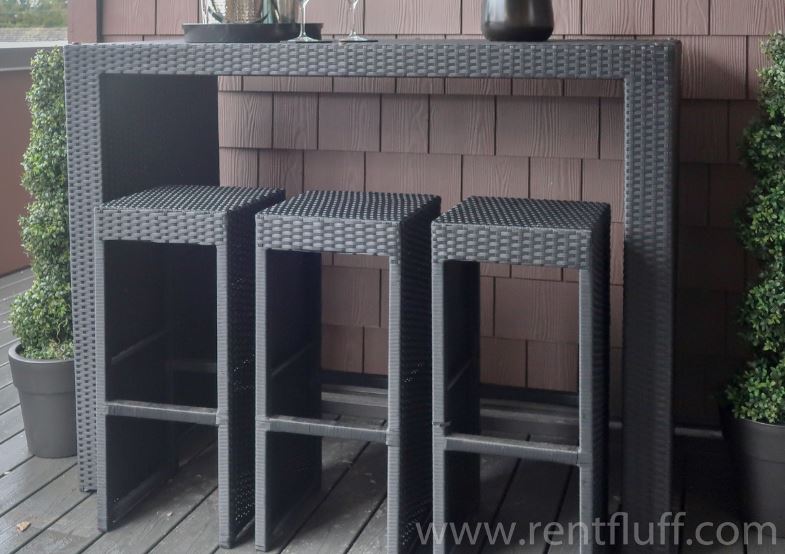 Outdoor Console - Black Wicker w/ Glass Top
