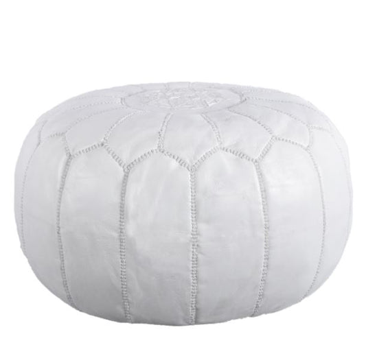 Pouf - Drella White Leather w/ White Stitching