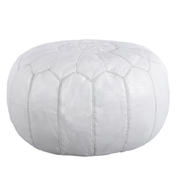 Pouf - Drella White Leather w/ White Stitching