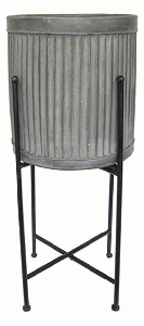 Planter - Large Tin Corrugated w/ Black Stand