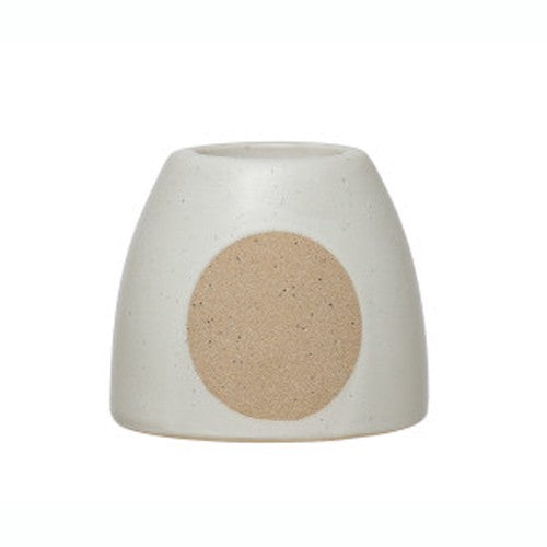 Stoneware Tea Light Holder White w/Circle Design