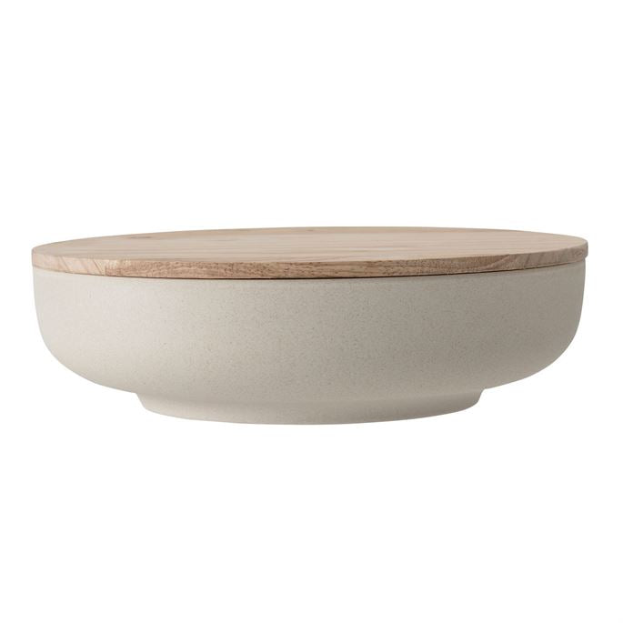 Bowl - Beige w/ Wooden Lid