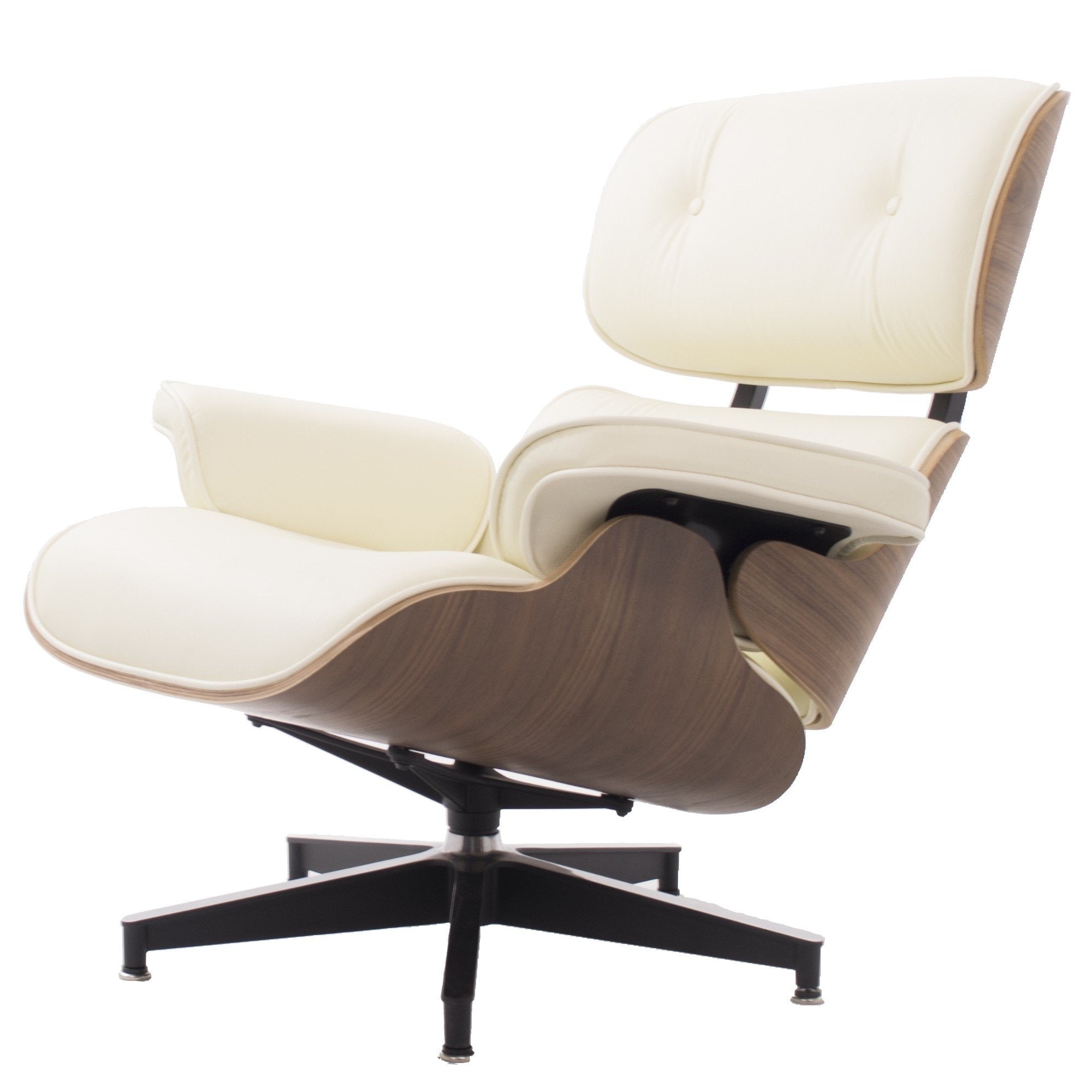 Accent Chair - Eames Lounge Off White Leather Curved Wood