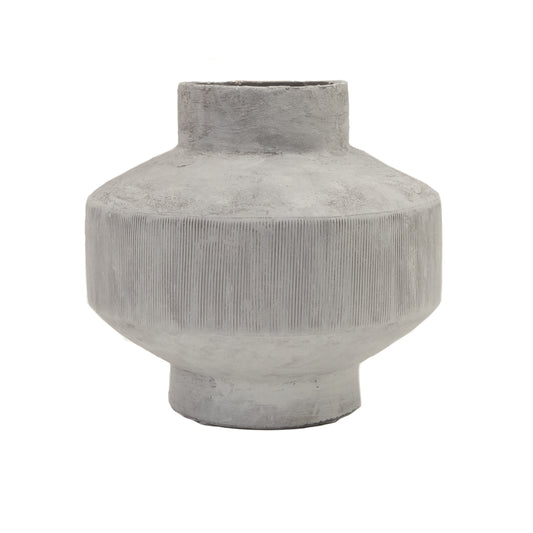Grey Textured Cement Vase with Textured Middle