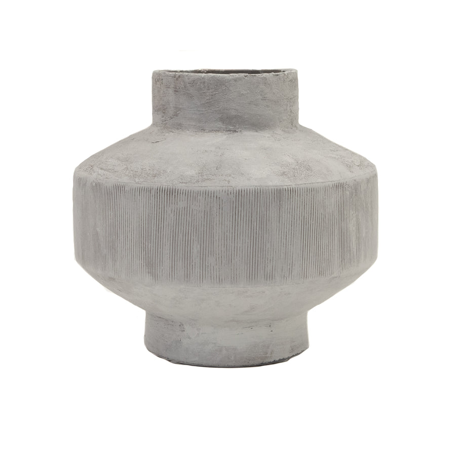 Grey Textured Cement Vase with Textured Middle