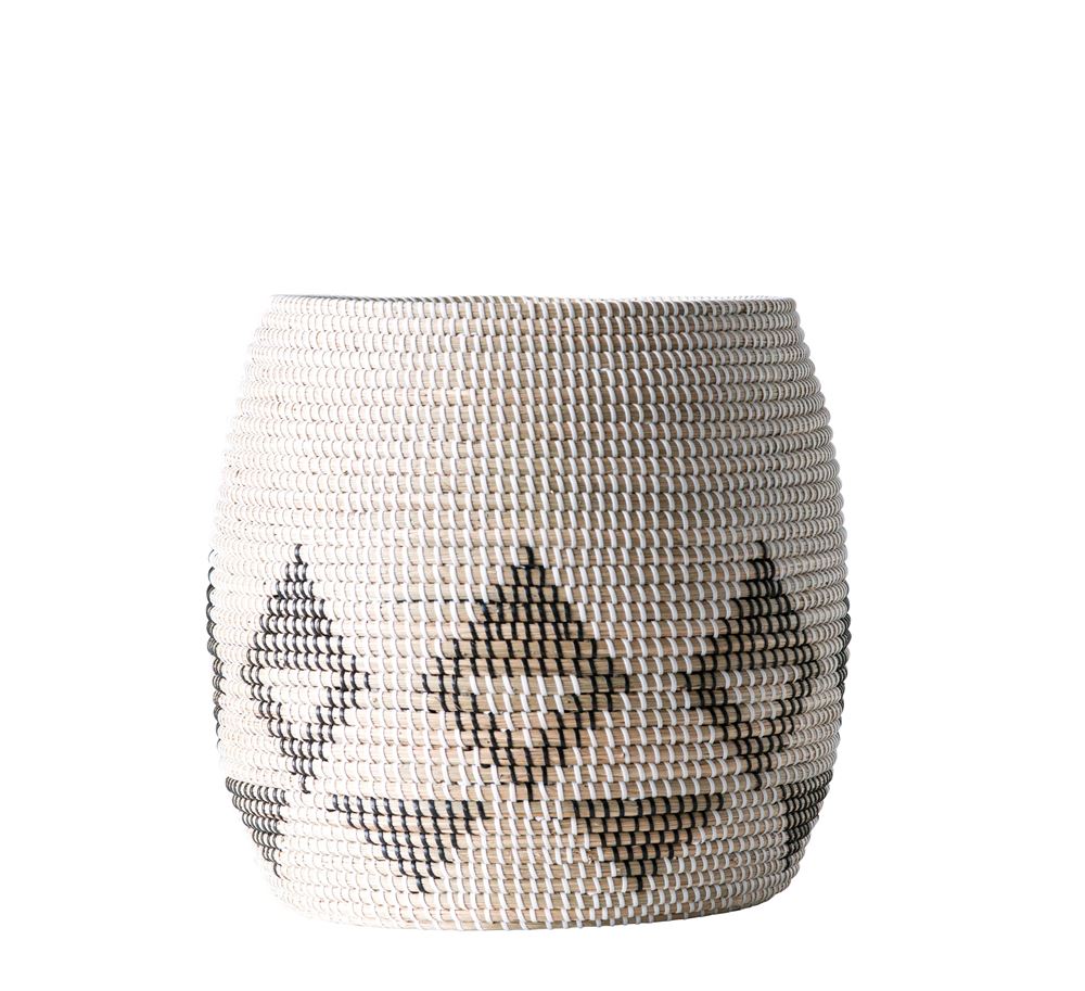 Basket - Natural w/ Black & White Cord & Triangle Pattern
