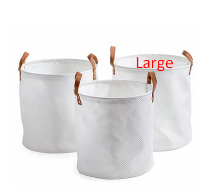 Basket - White Woven w/ Leather Handles Large