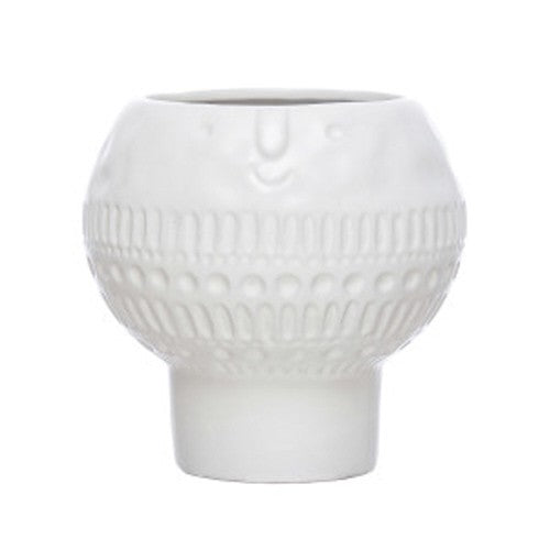Matte White Stoneware Footed Planter w/Face