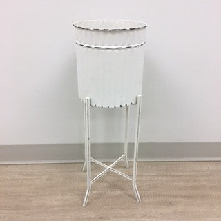 Planter - White Metal w/ Attached Stand